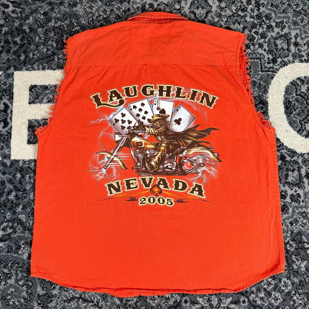 V Twin Motorcycle Apparel Orange 2005 Laughlin Nevada Sleeveless Shirt Sz 2XL